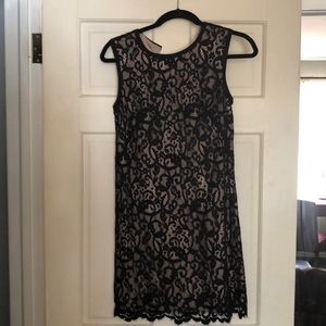 Loft black lace with nude lining mini dress